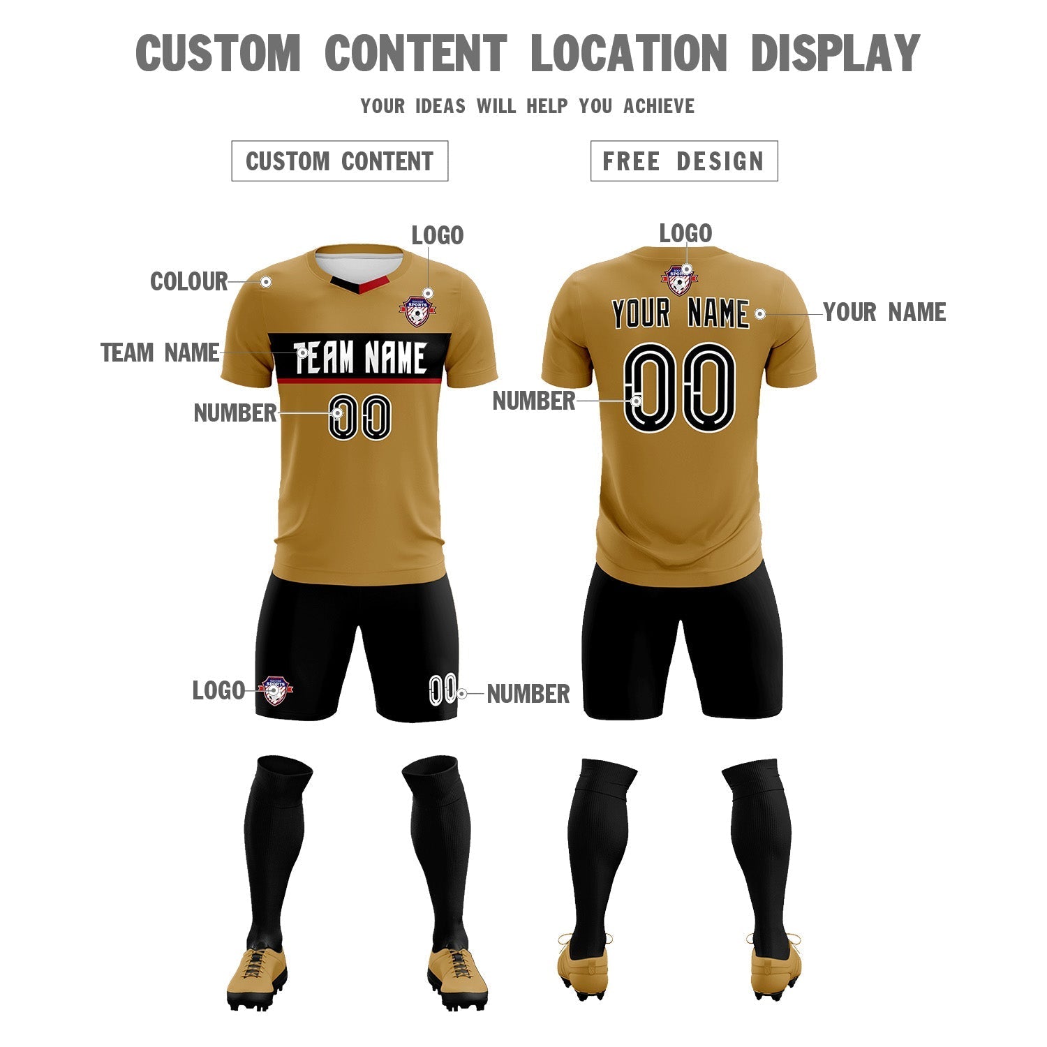Custom Old Gold Classic Sports Sets Soccer Shirt Jersey