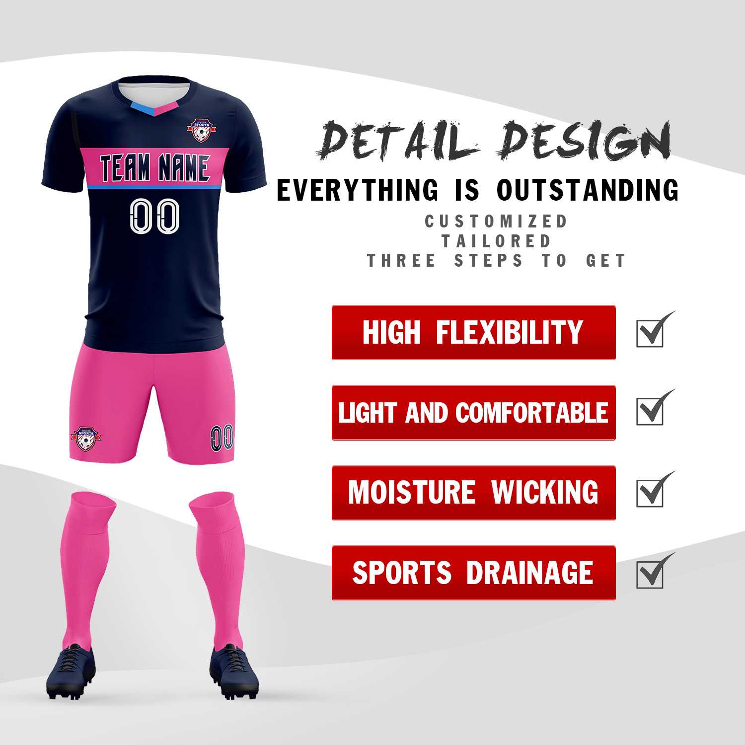 Custom Navy Classic Sports Sets Soccer Shirt Jersey