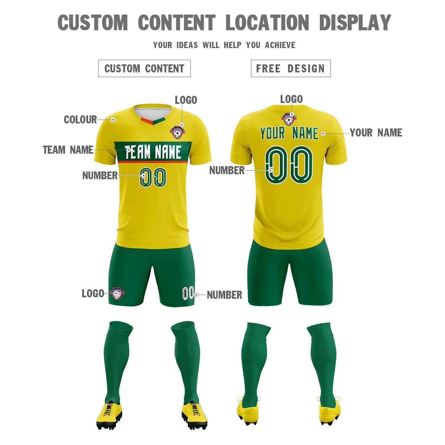 Custom Gold Classic Sports Sets Soccer Shirt Jersey