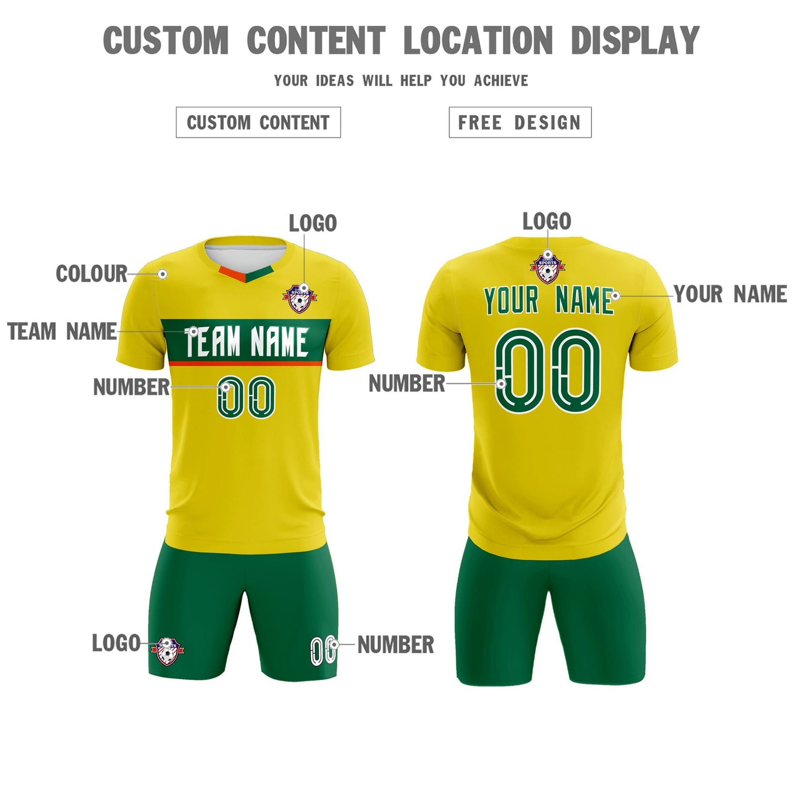 Custom Gold Classic Sports Sets Soccer Shirt Jersey