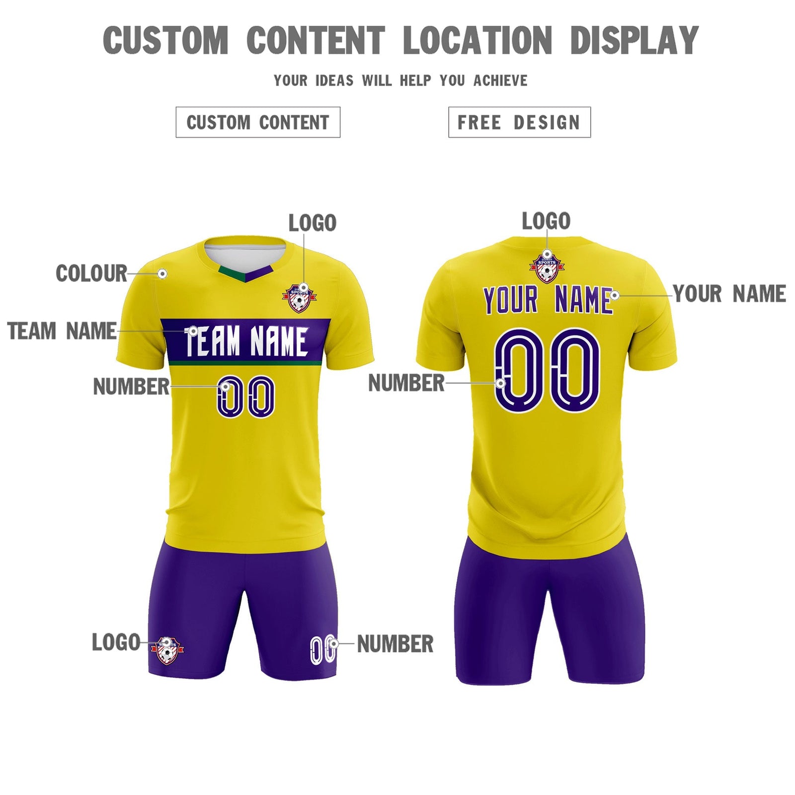 Custom Gold Classic Sports Sets Soccer Shirt Jersey