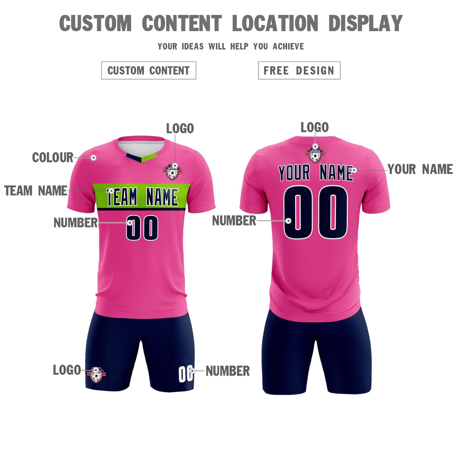 Custom Pink Classic Sports Sets Soccer Shirt Jersey