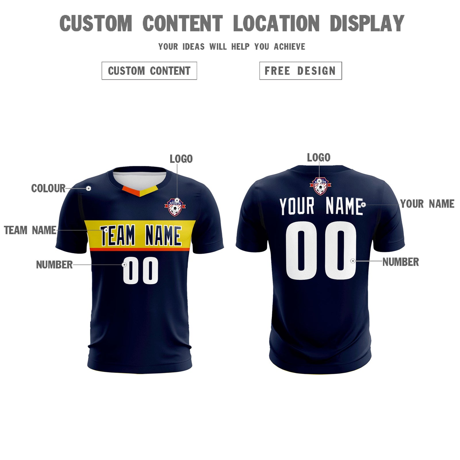 Custom Navy Classic Sports Sets Soccer Shirt Jersey