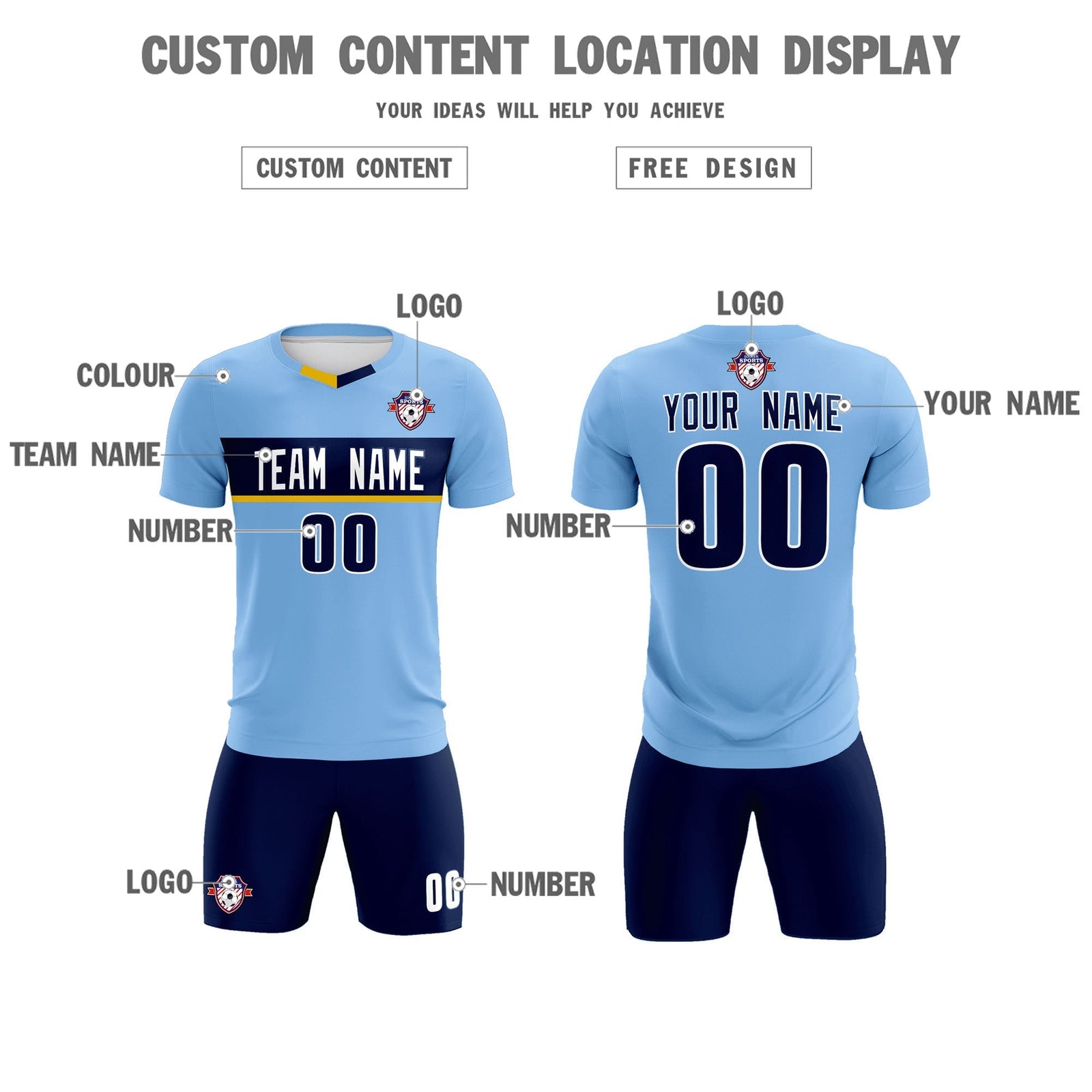 Custom Light Blue Classic Sports Sets Soccer Shirt Jersey