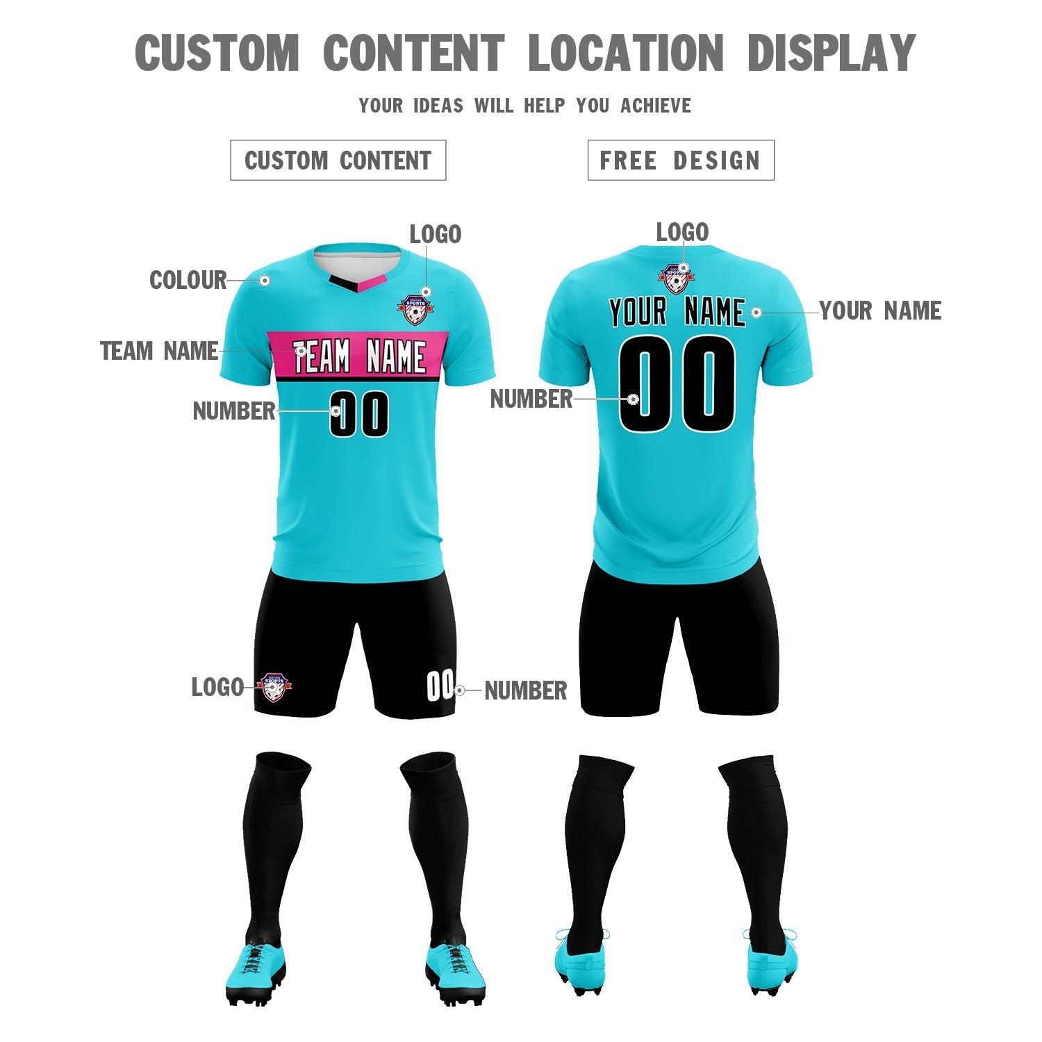 Custom Sky Blue Classic Sports Sets Soccer Shirt Jersey