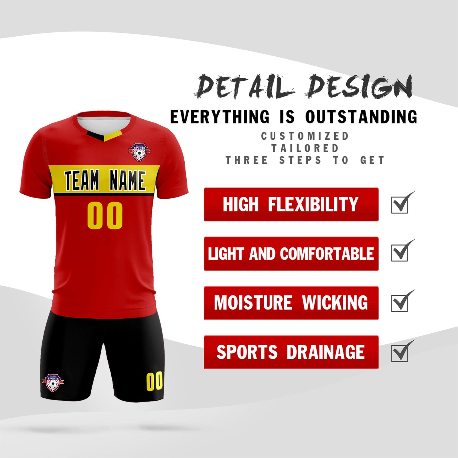 Custom Red Classic Sports Sets Soccer Shirt Jersey