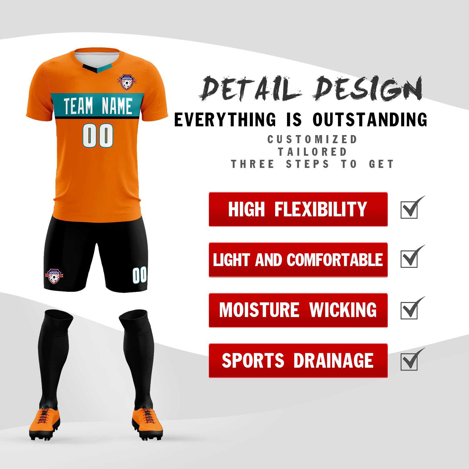 Custom Orange Classic Sports Sets Soccer Shirt Jersey