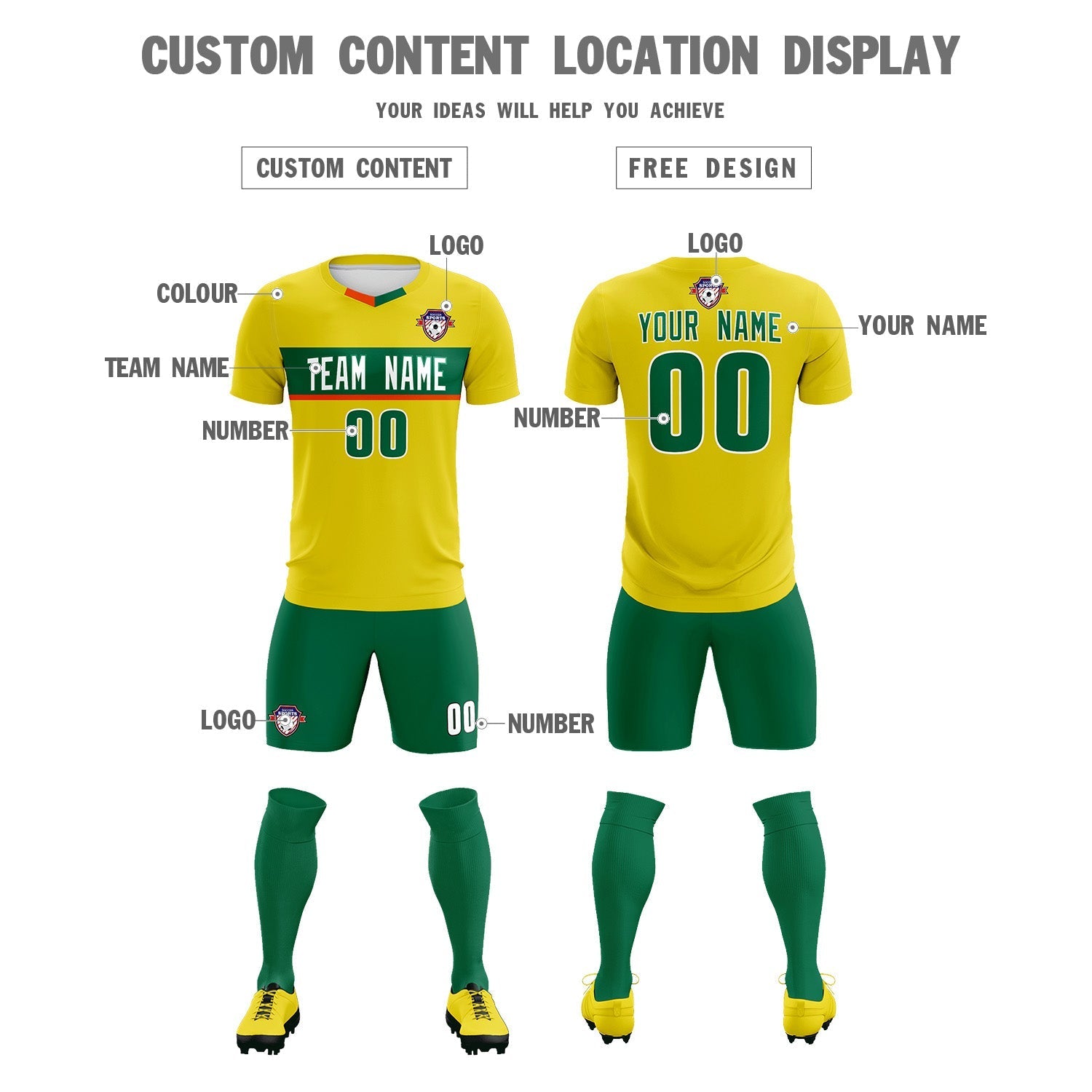Custom Gold Classic Sports Sets Soccer Shirt Jersey