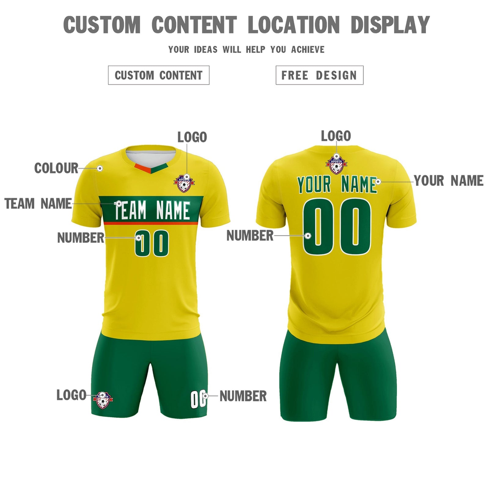 Custom Gold Classic Sports Sets Soccer Shirt Jersey