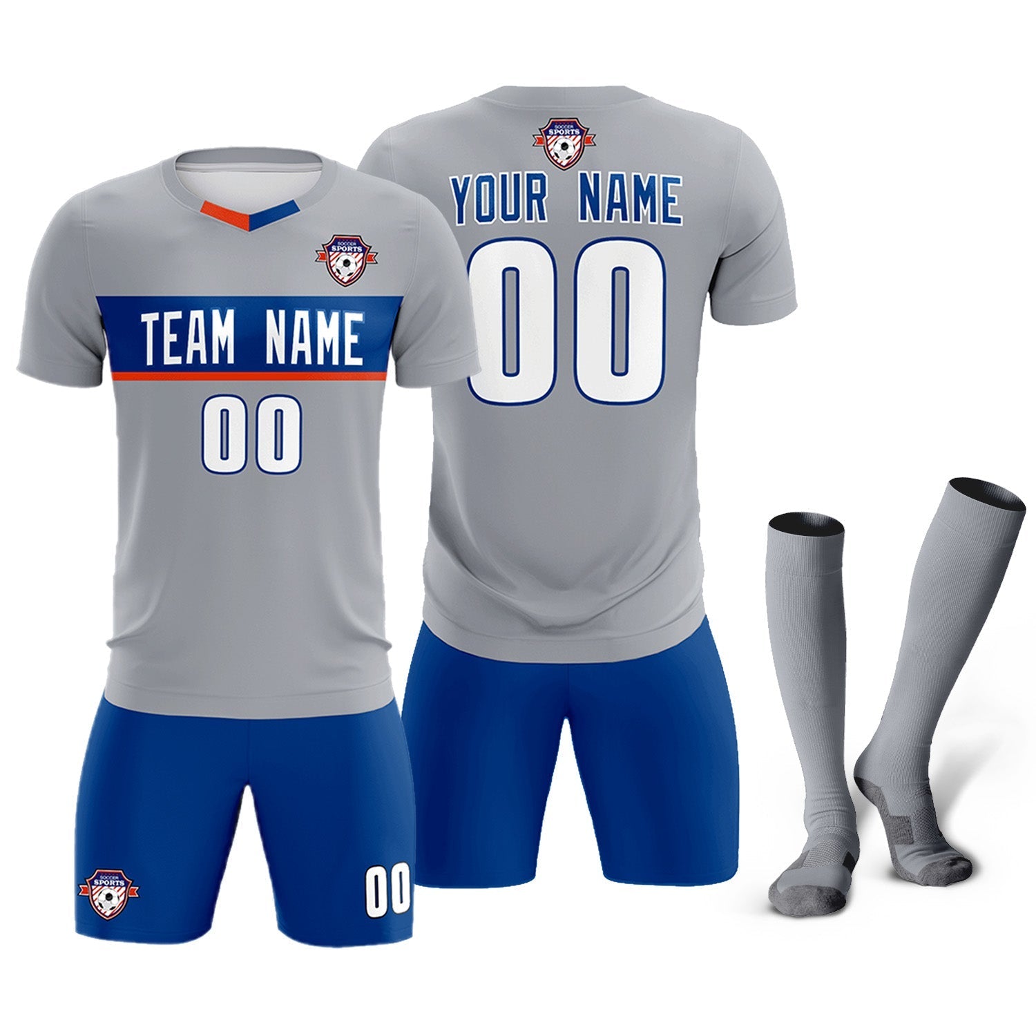 Custom Gray Classic Sports Sets Soccer Shirt Jersey