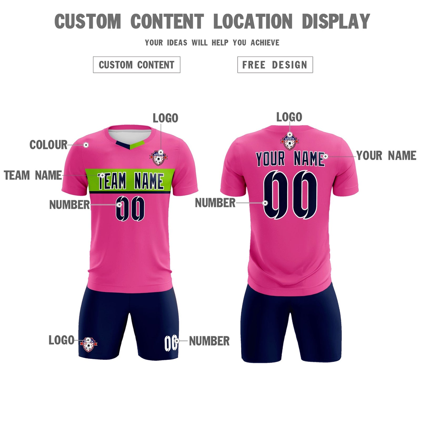 Custom Pink Classic Sports Sets Soccer Shirt Jersey