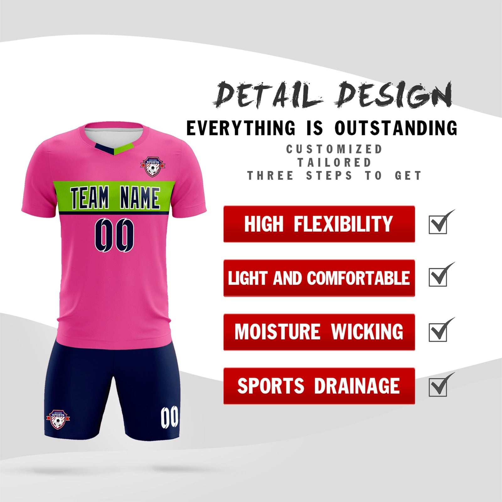 Custom Pink Classic Sports Sets Soccer Shirt Jersey