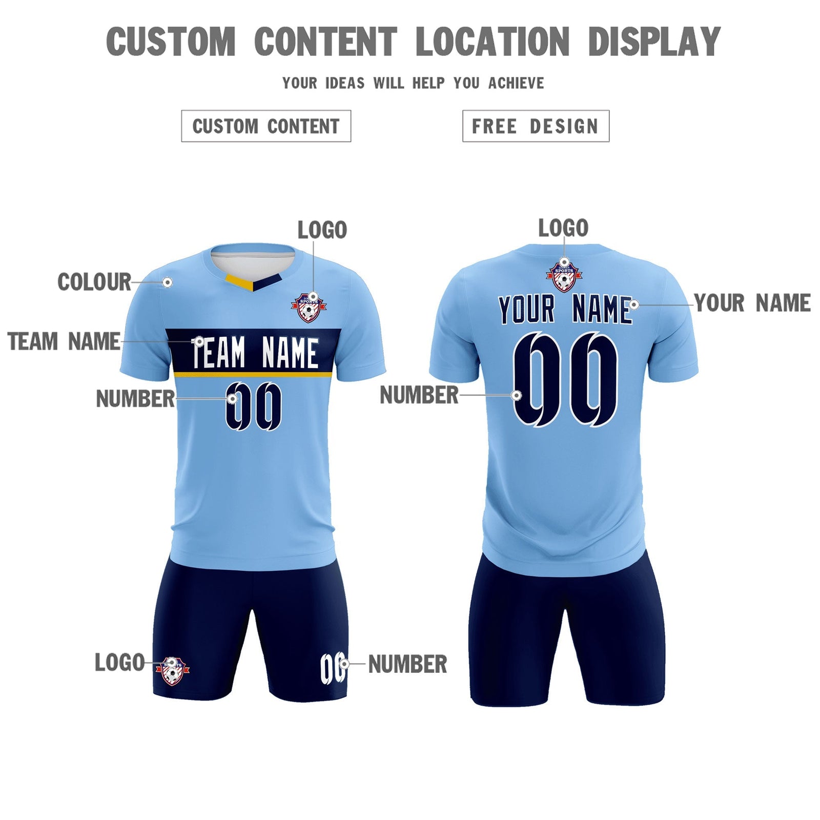 Custom Light Blue Classic Sports Sets Soccer Shirt Jersey