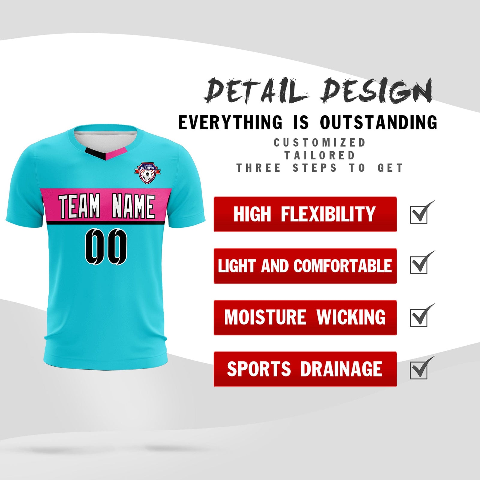 Custom Sky Blue Classic Sports Sets Soccer Shirt Jersey