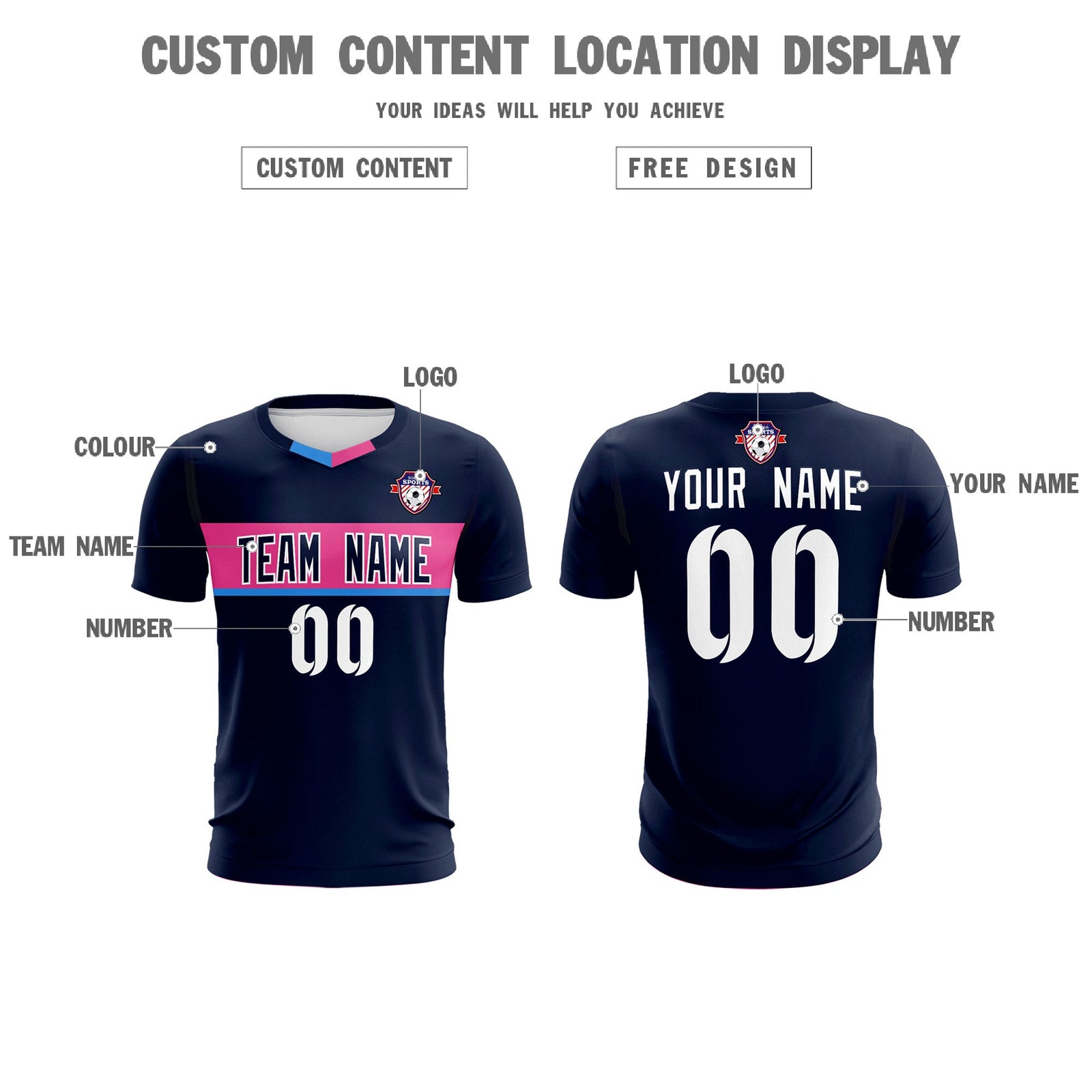 Custom Navy Classic Sports Sets Soccer Shirt Jersey