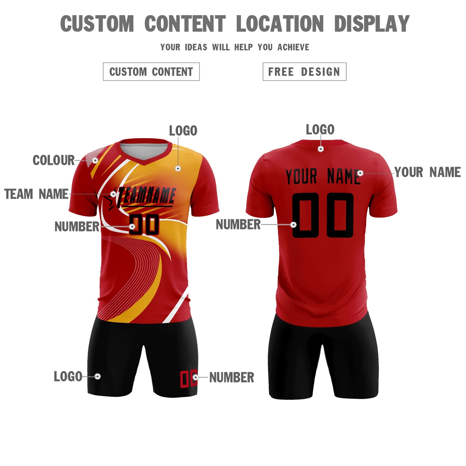 Custom Red Printing Sportswear Soccer Sets Jersey
