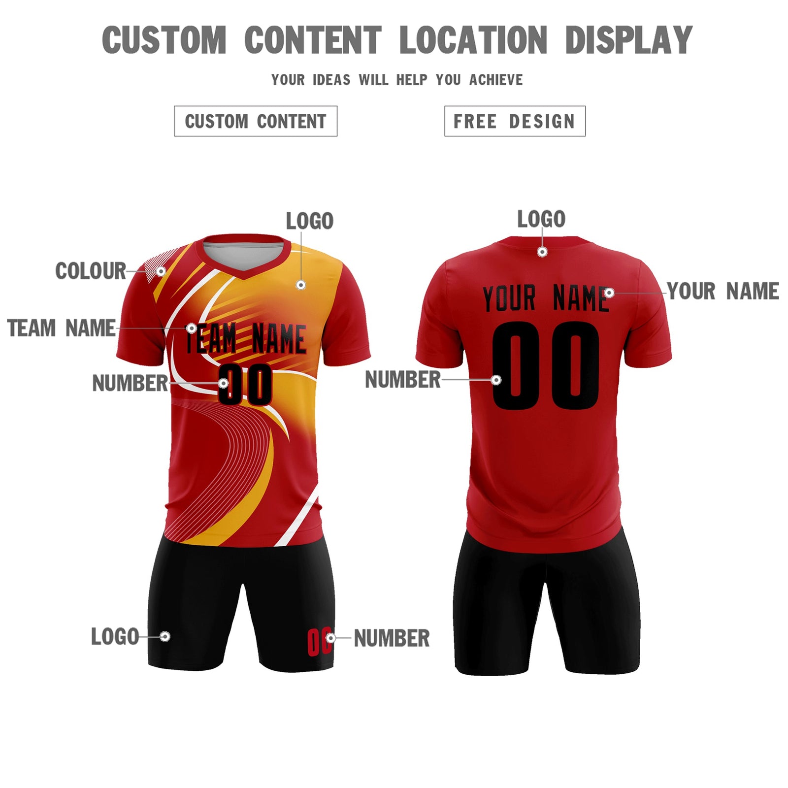 Custom Red Printing Sportswear Soccer Sets Jersey