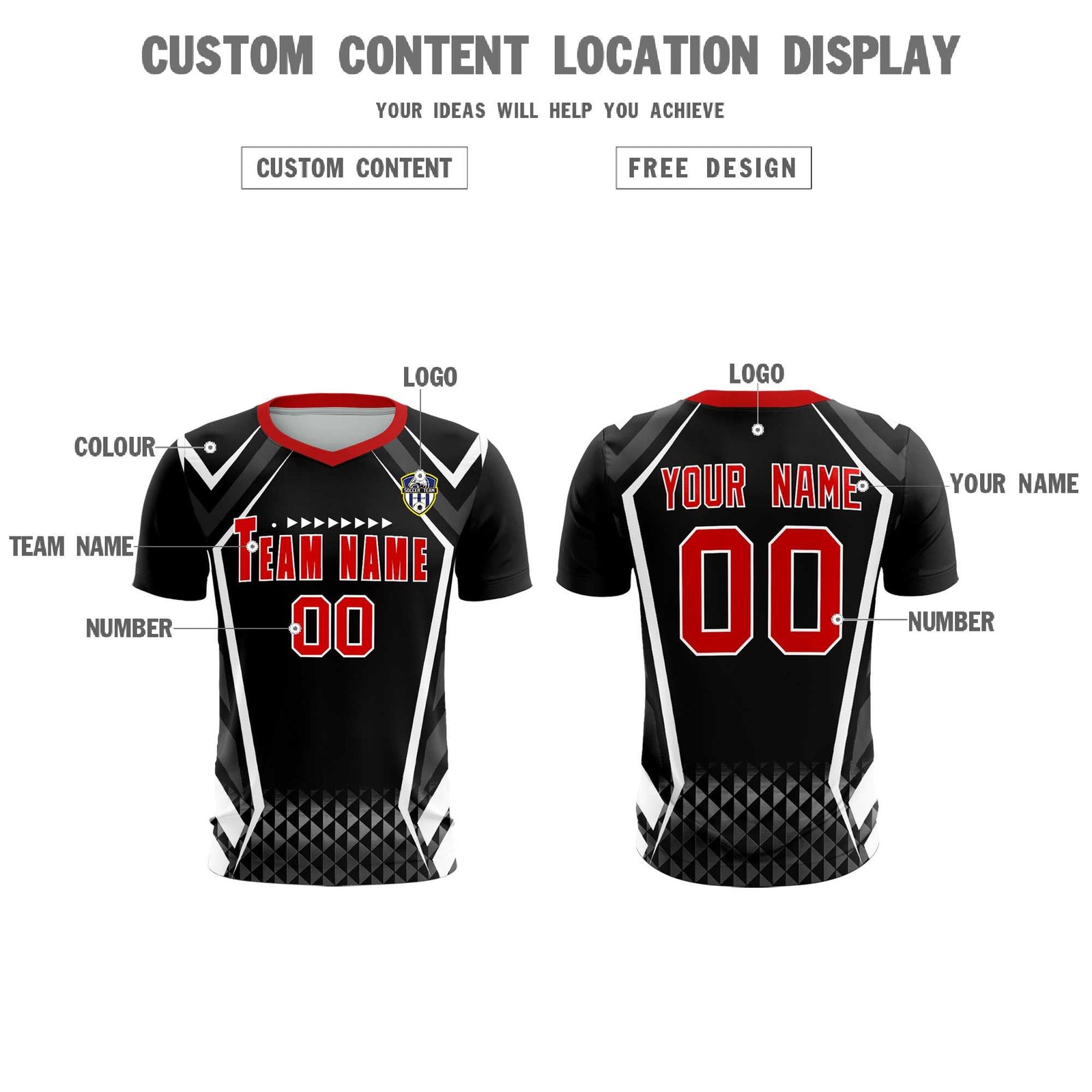 Custom Black Abstract Breathable Soccer Tops/Sets Jersey
