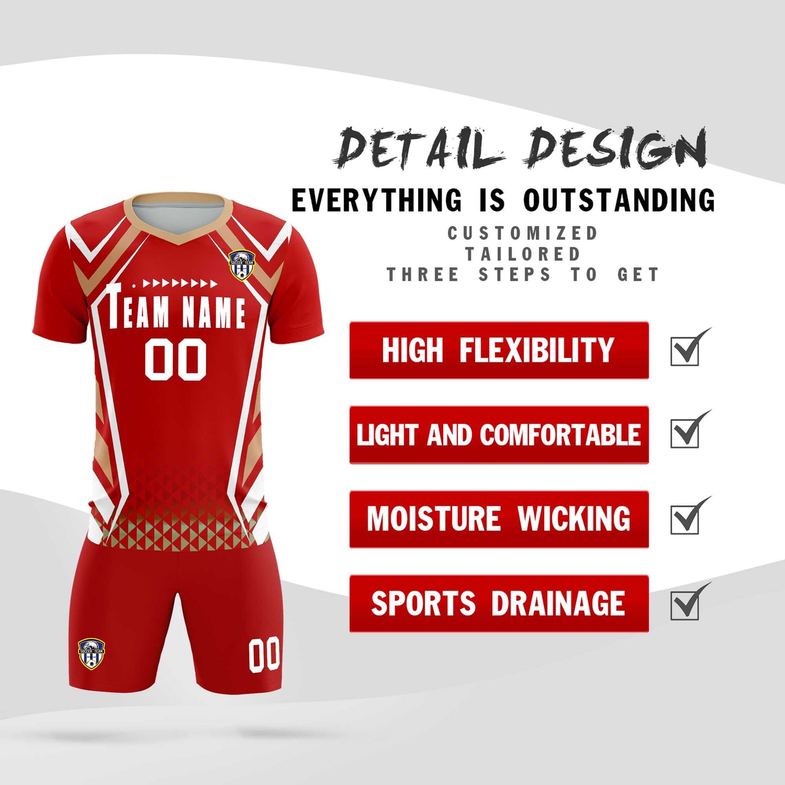 Custom Red Abstract Breathable Soccer Tops/Sets Jersey