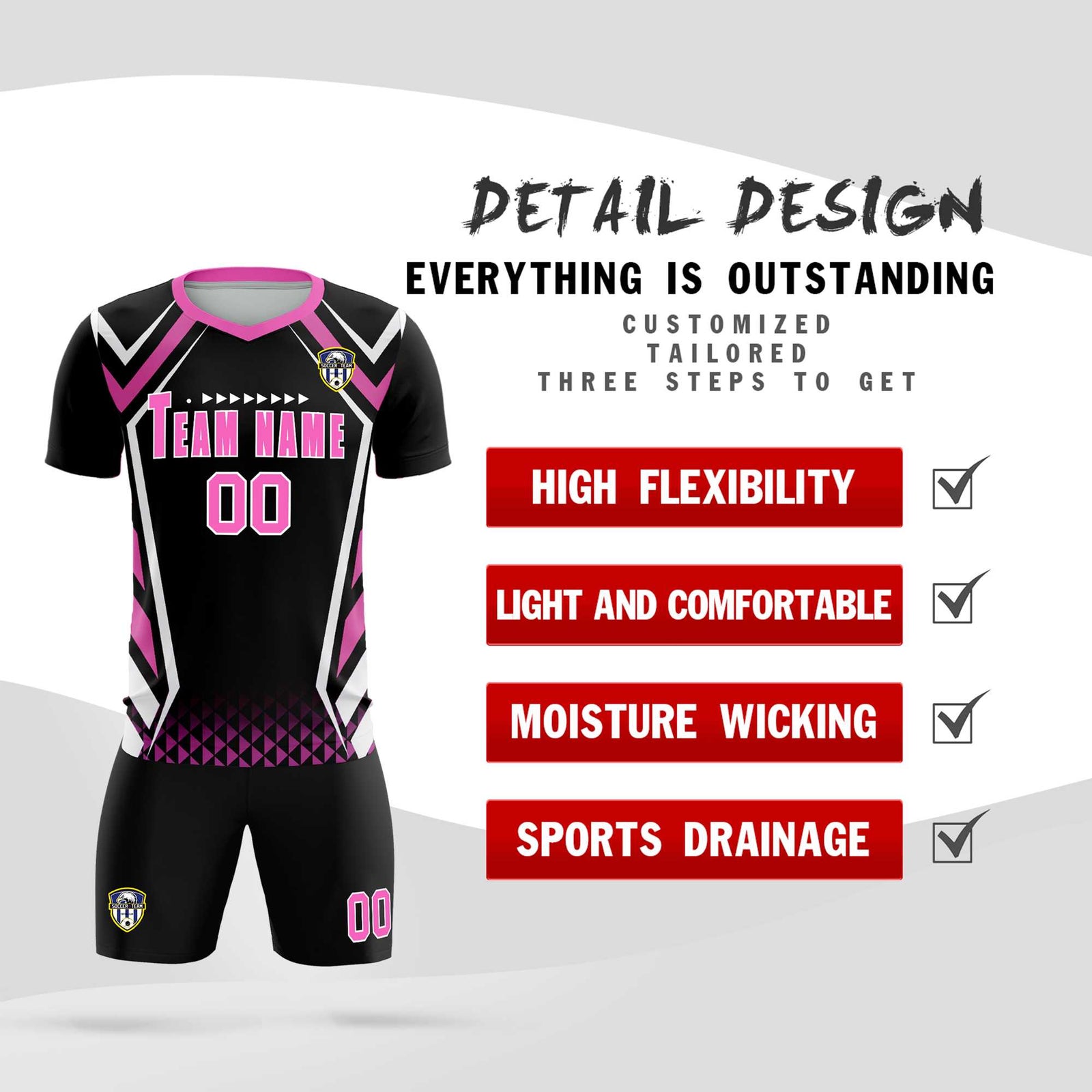 Custom Black Abstract Breathable Soccer Tops/Sets Jersey