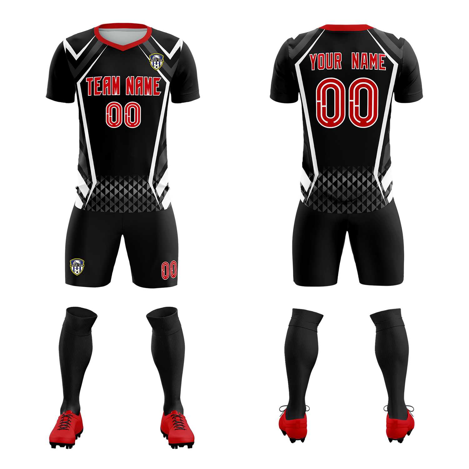 Custom Black Abstract Breathable Soccer Tops/Sets Jersey
