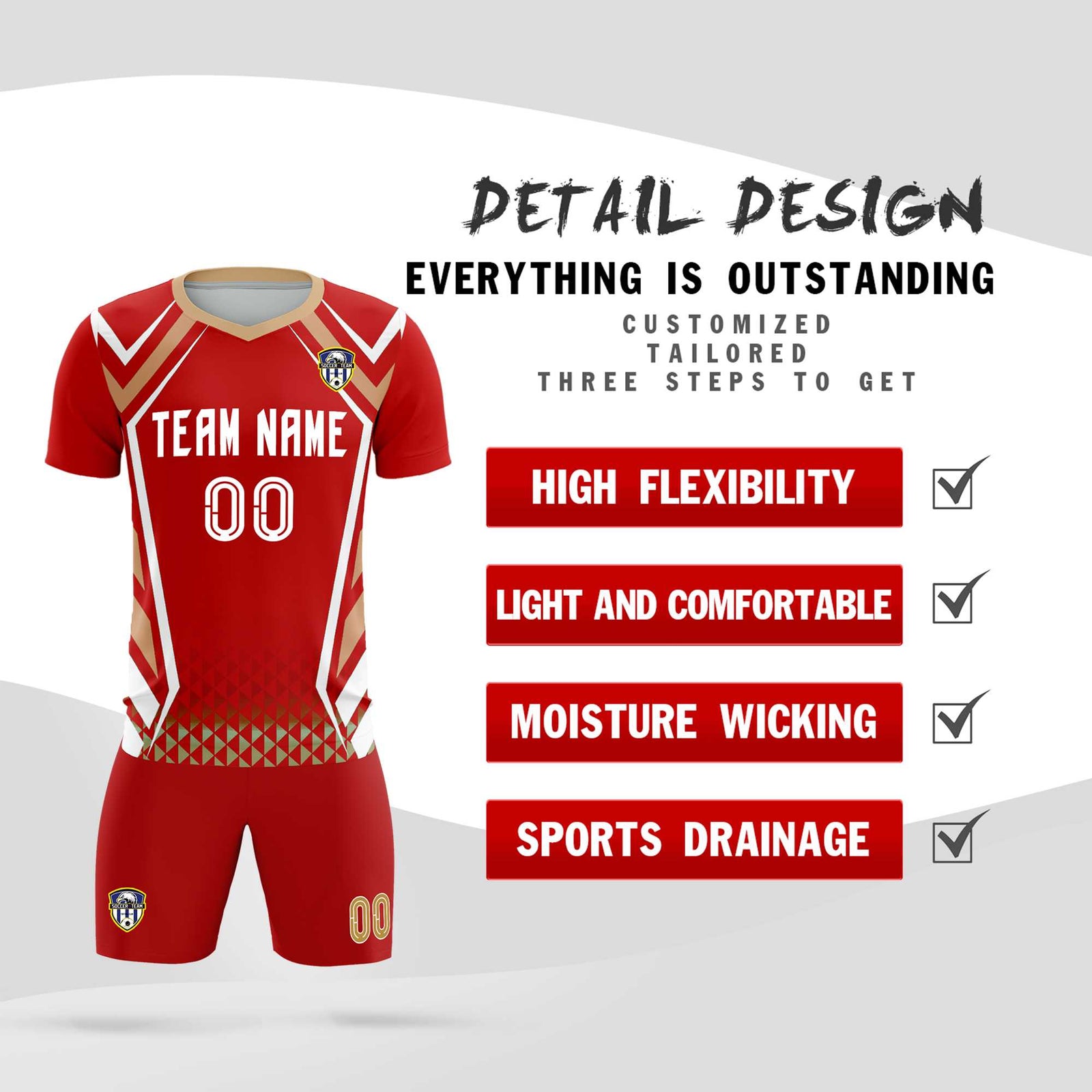 Custom Red Abstract Breathable Soccer Tops/Sets Jersey