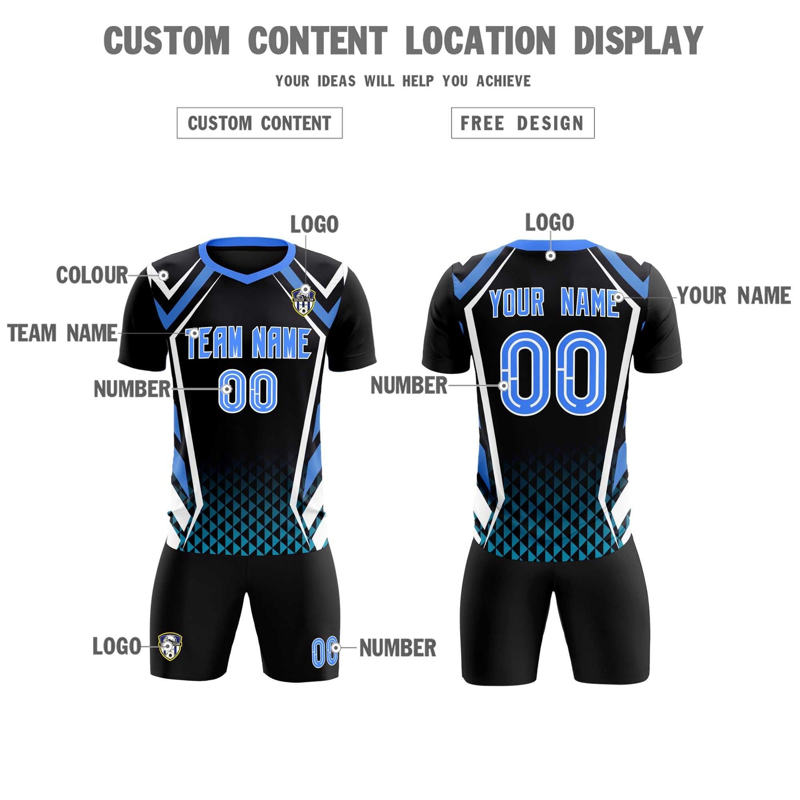 Custom Black Abstract Breathable Soccer Tops/Sets Jersey