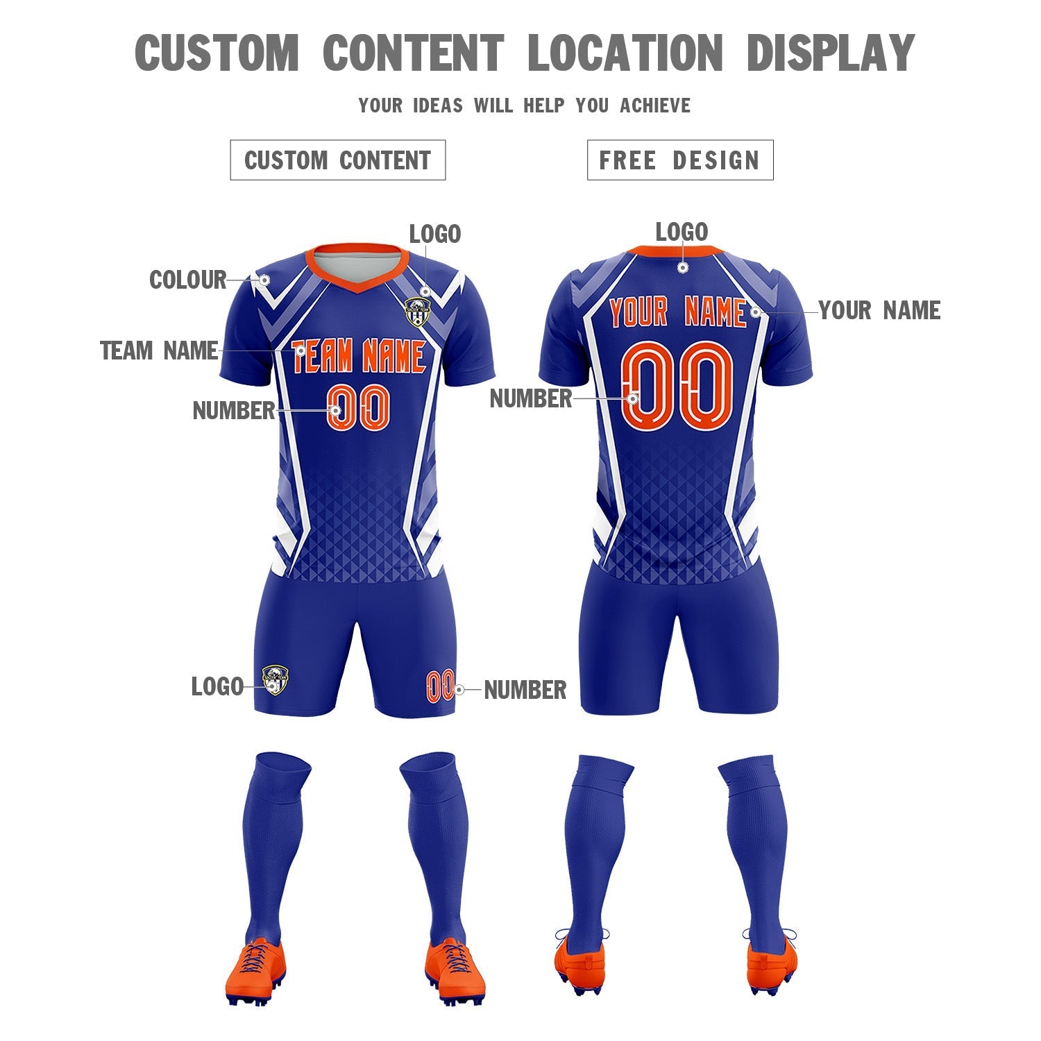 Custom Royal Abstract Breathable Soccer Tops/Sets Jersey