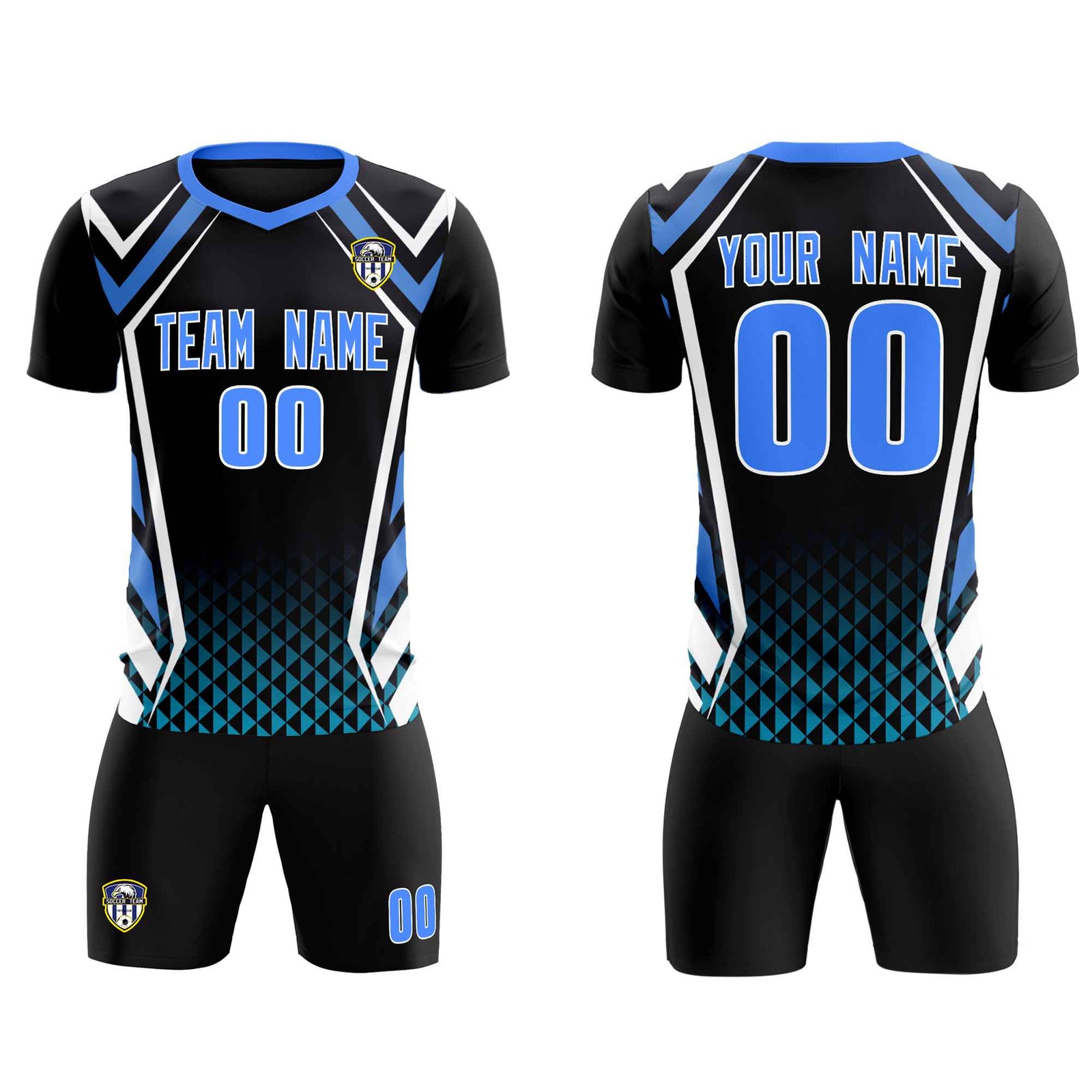 Custom Black Abstract Breathable Soccer Tops/Sets Jersey