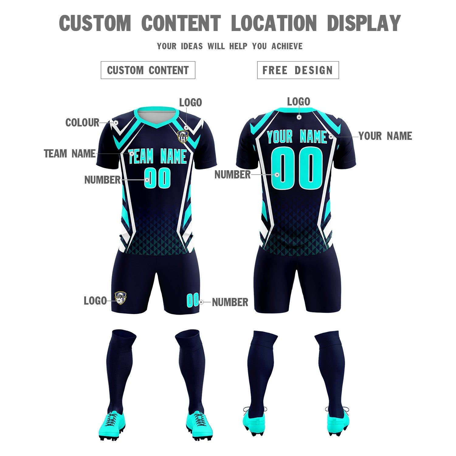 Custom Navy Abstract Breathable Soccer Tops/Sets Jersey
