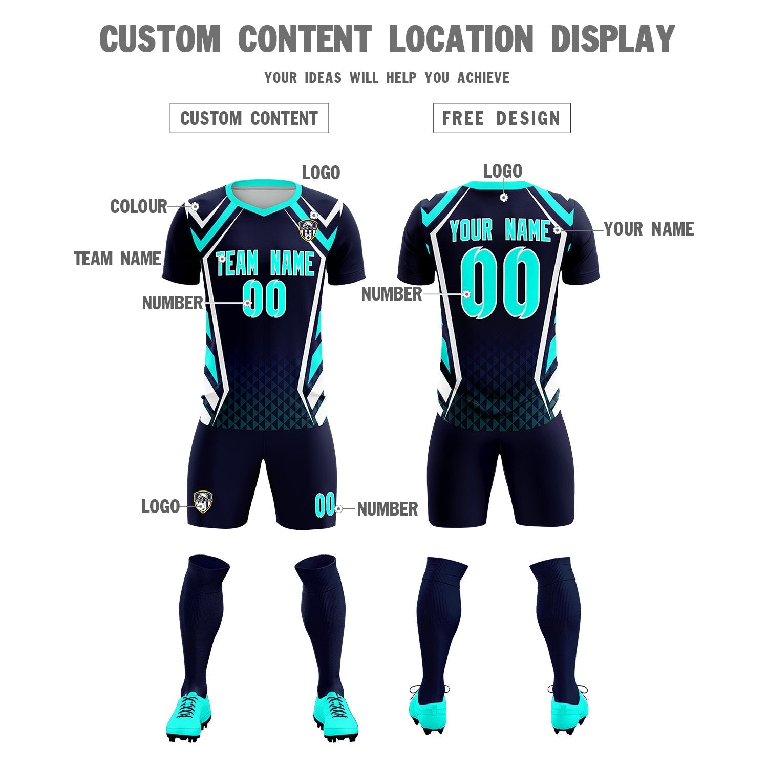 Custom Navy Abstract Breathable Soccer Tops/Sets Jersey