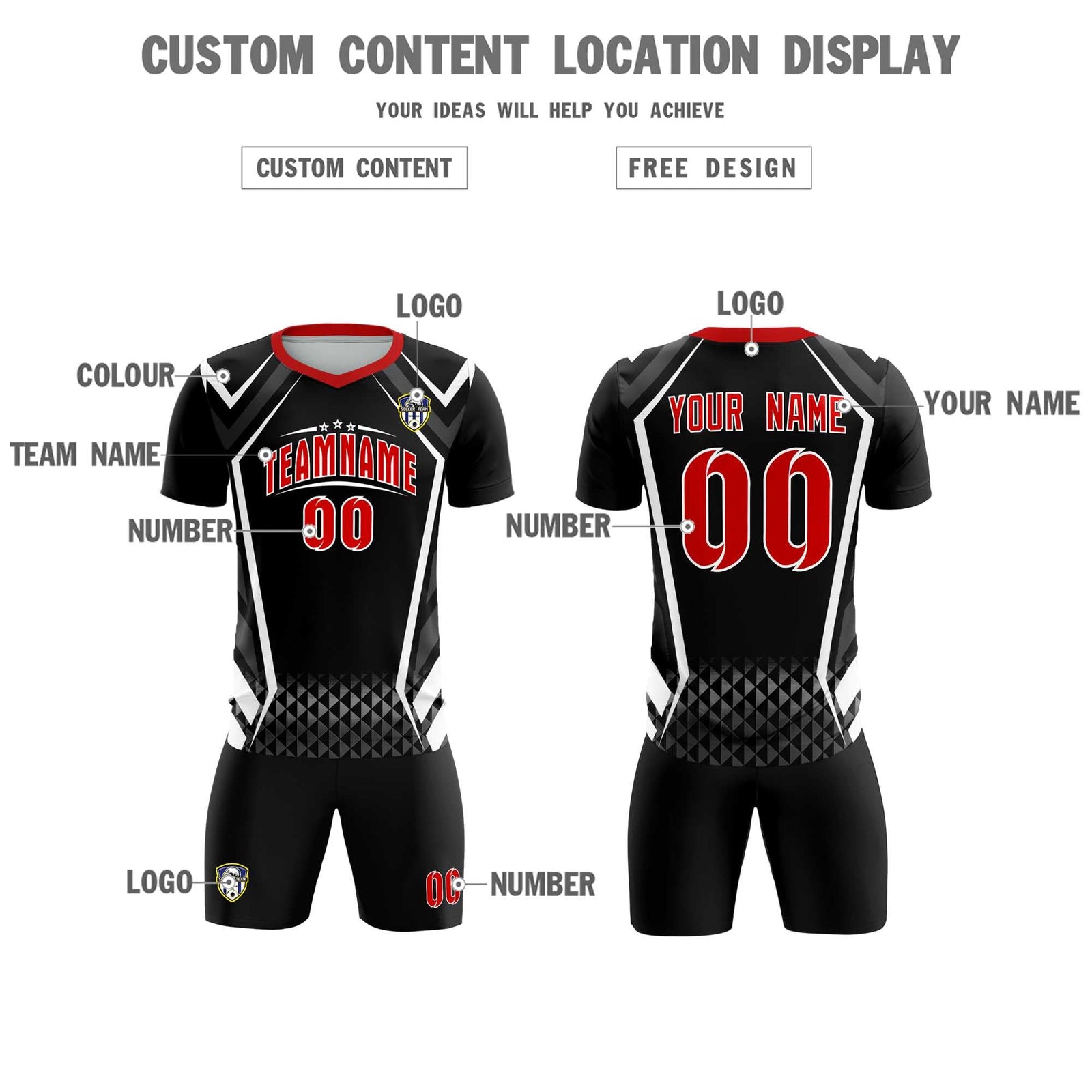 Custom Black Abstract Breathable Soccer Tops/Sets Jersey