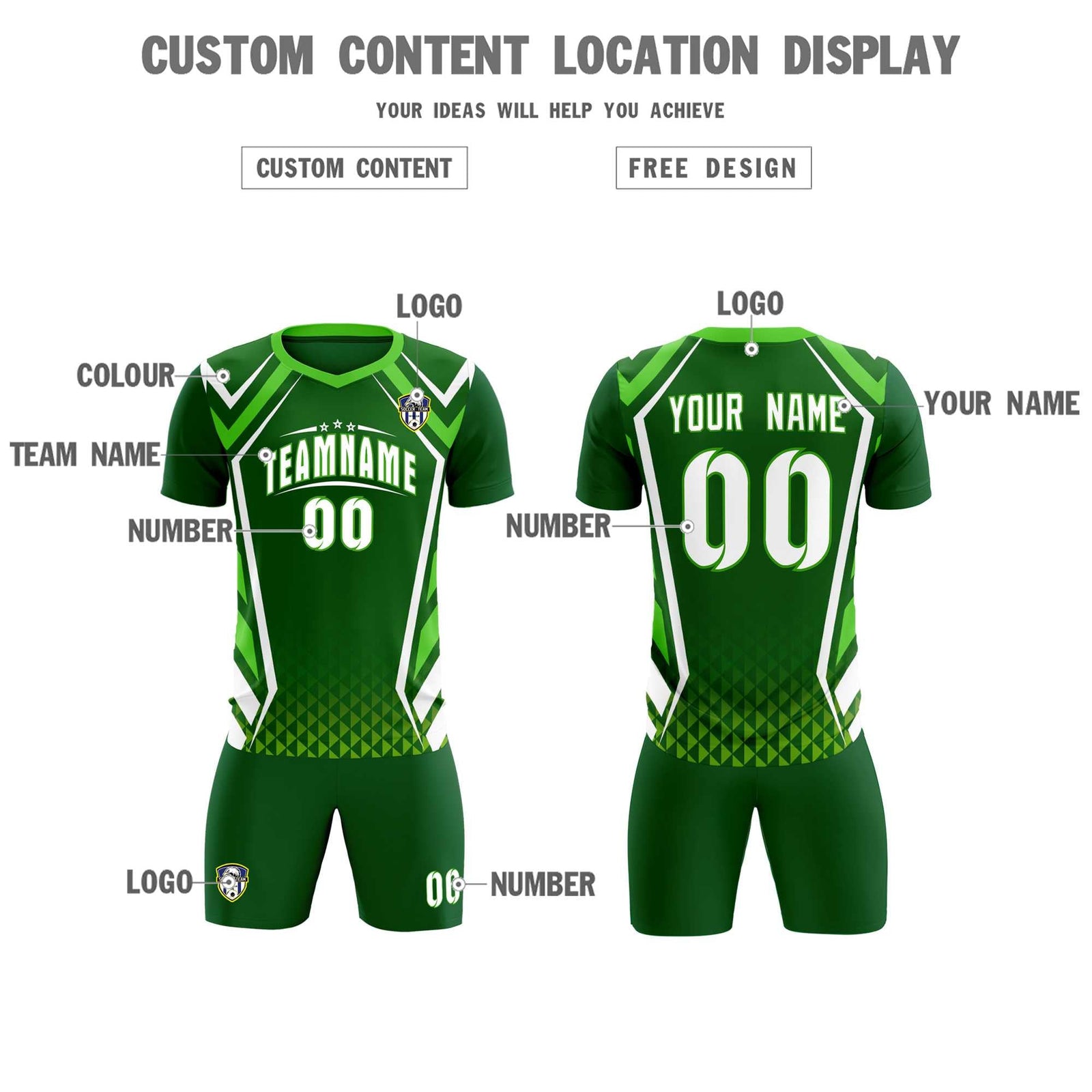 Custom Green Abstract Breathable Soccer Tops/Sets Jersey