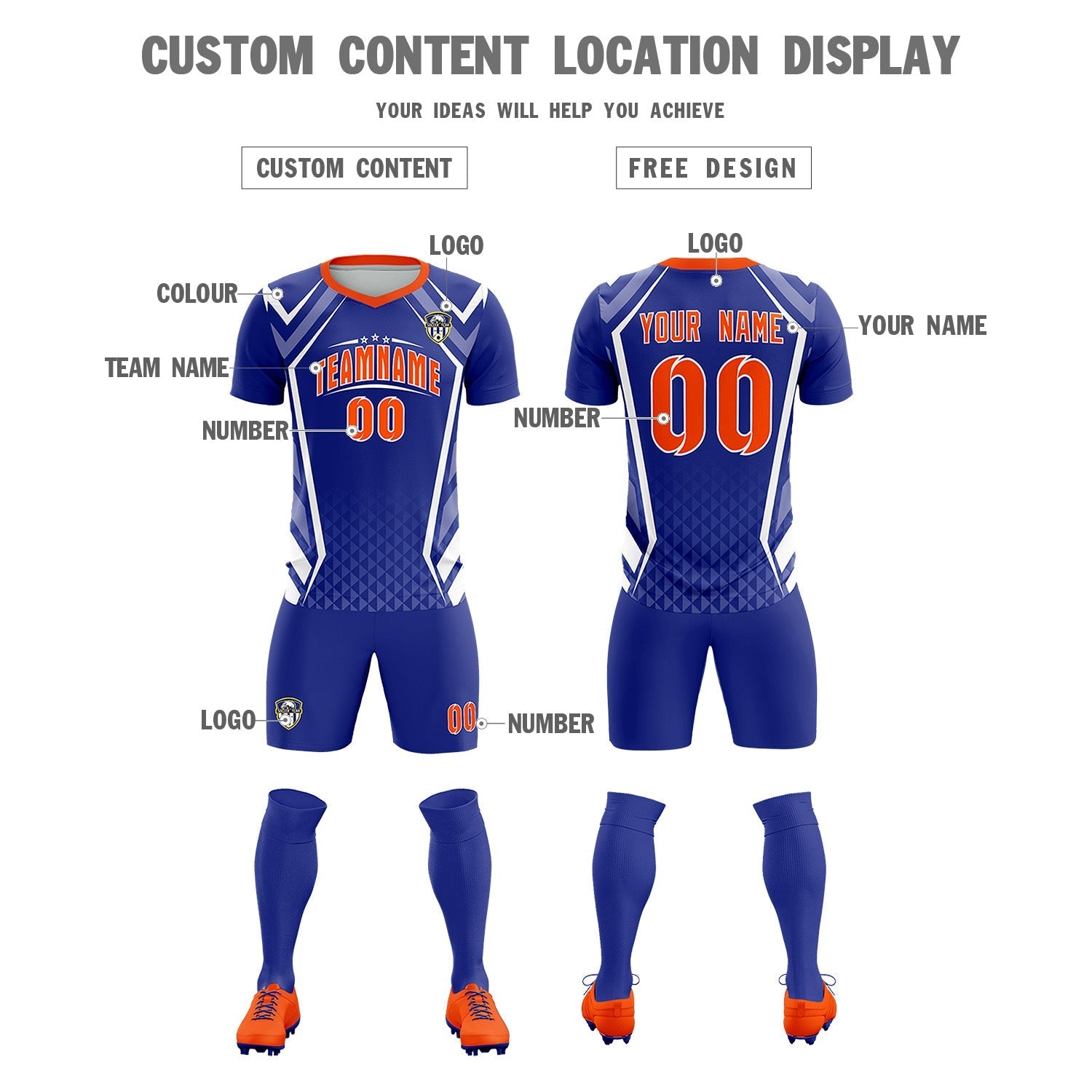 Custom Royal Abstract Breathable Soccer Tops/Sets Jersey