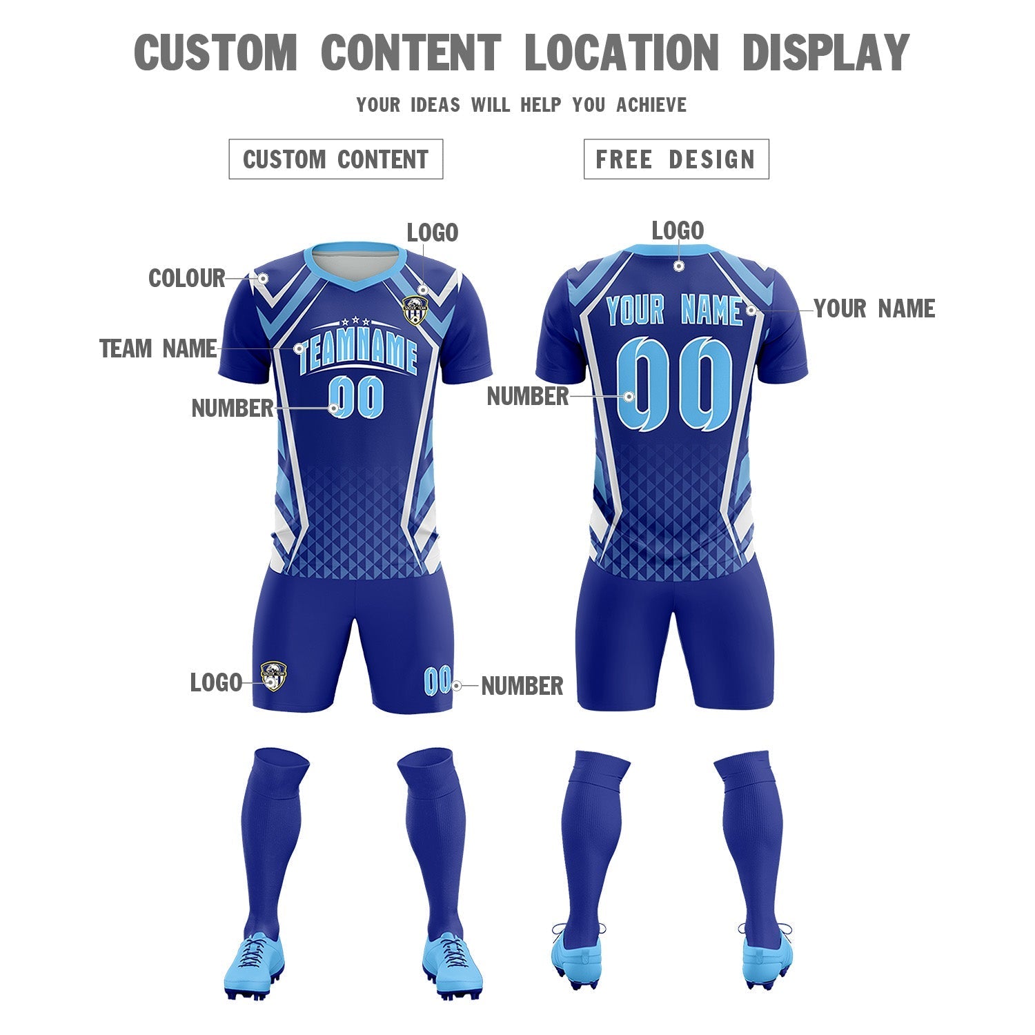 Custom Royal Abstract Breathable Soccer Tops/Sets Jersey