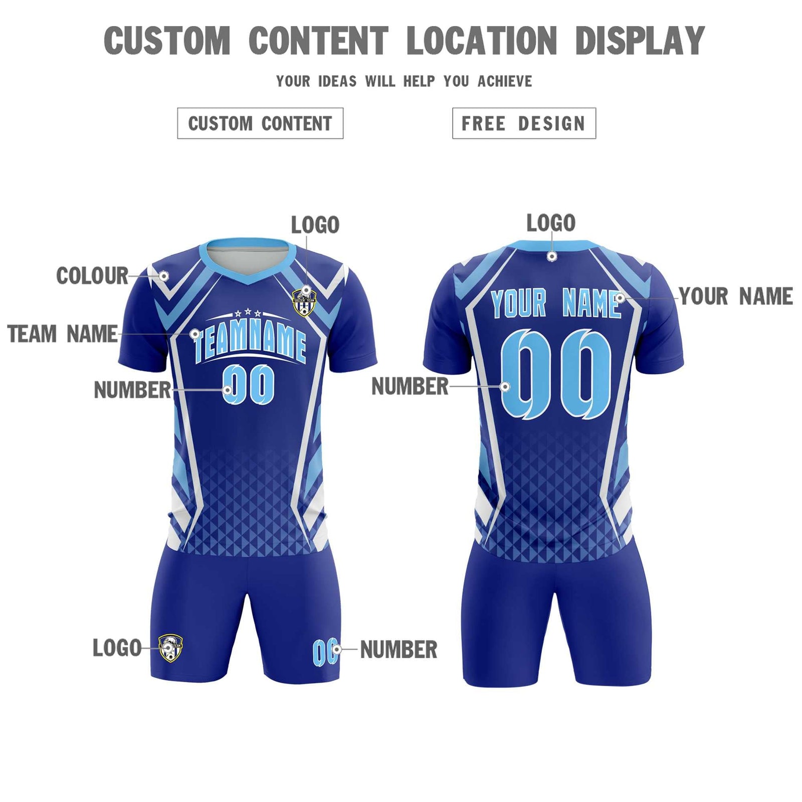 Custom Royal Abstract Breathable Soccer Tops/Sets Jersey