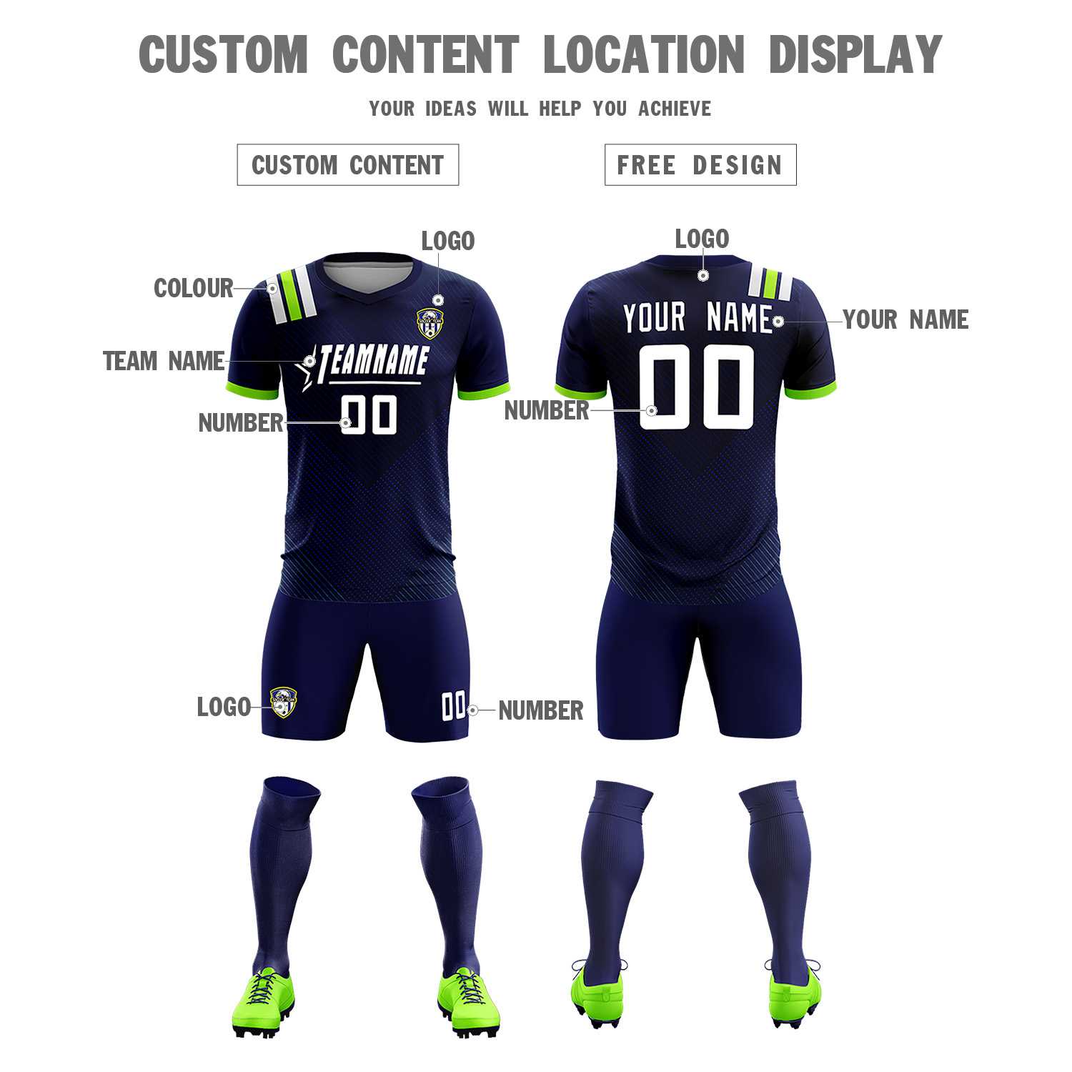 Custom Navy Striped Sportswear Soccer Tops/Sets Jersey For Adults