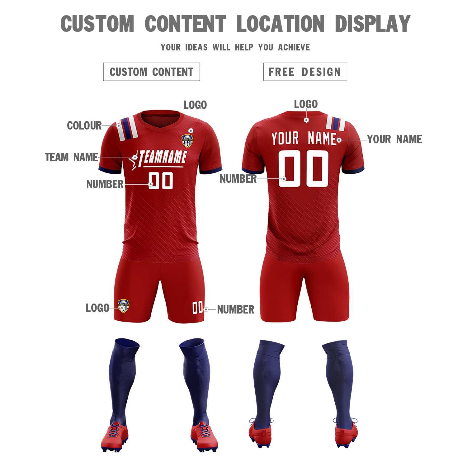 Custom Red Striped Sportswear Soccer Tops/Sets Jersey For Adults