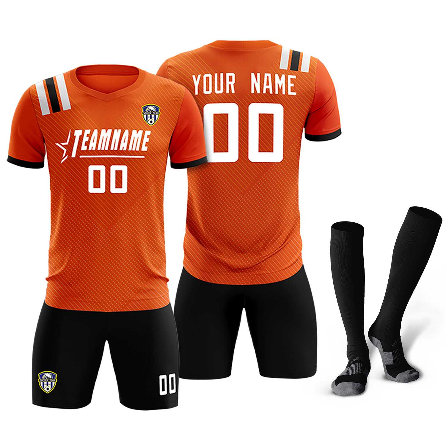 Custom Orange Striped Sportswear Soccer Tops/Sets Jersey For Adults