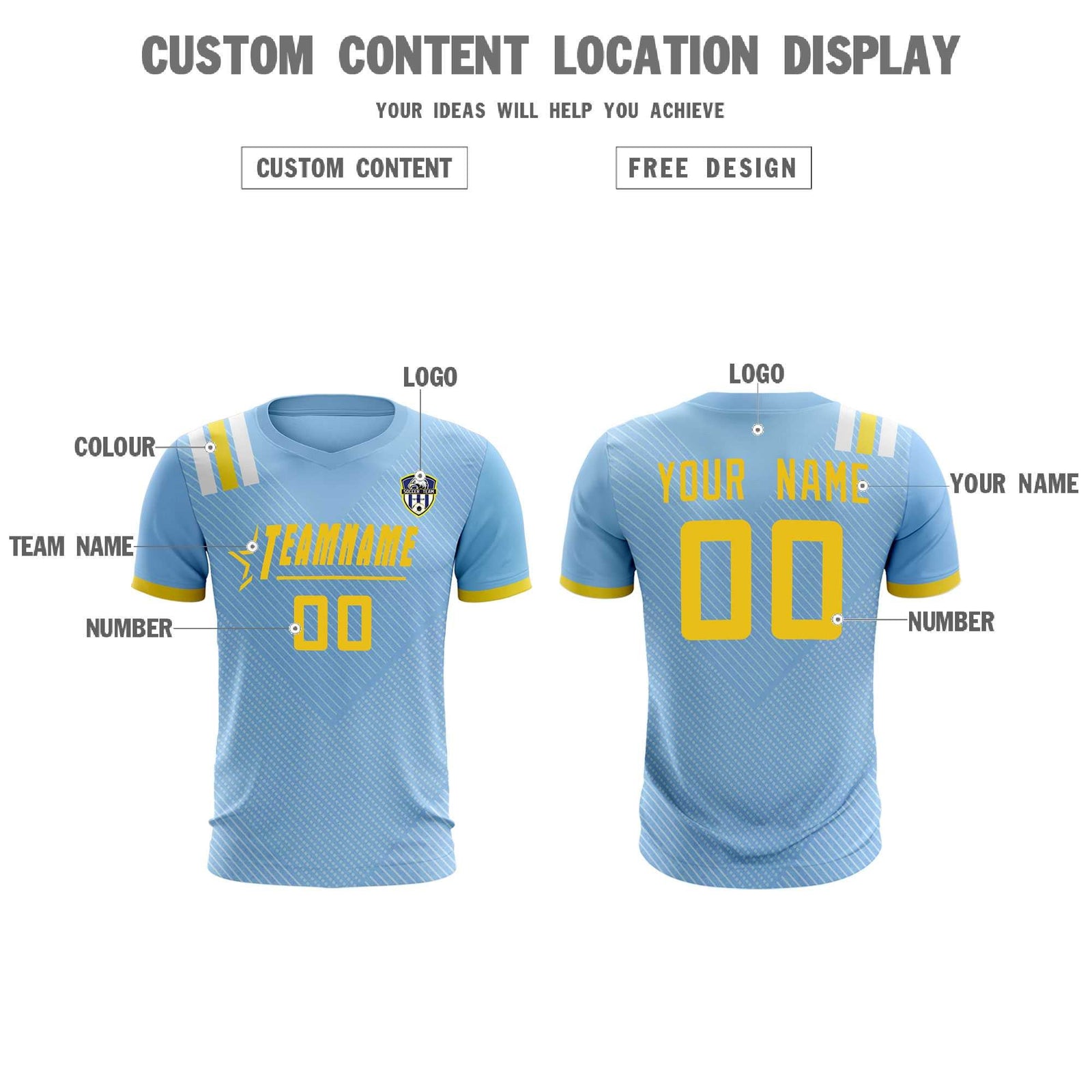Custom Light Blue Striped Sportswear Soccer Tops/Sets Jersey For Adults