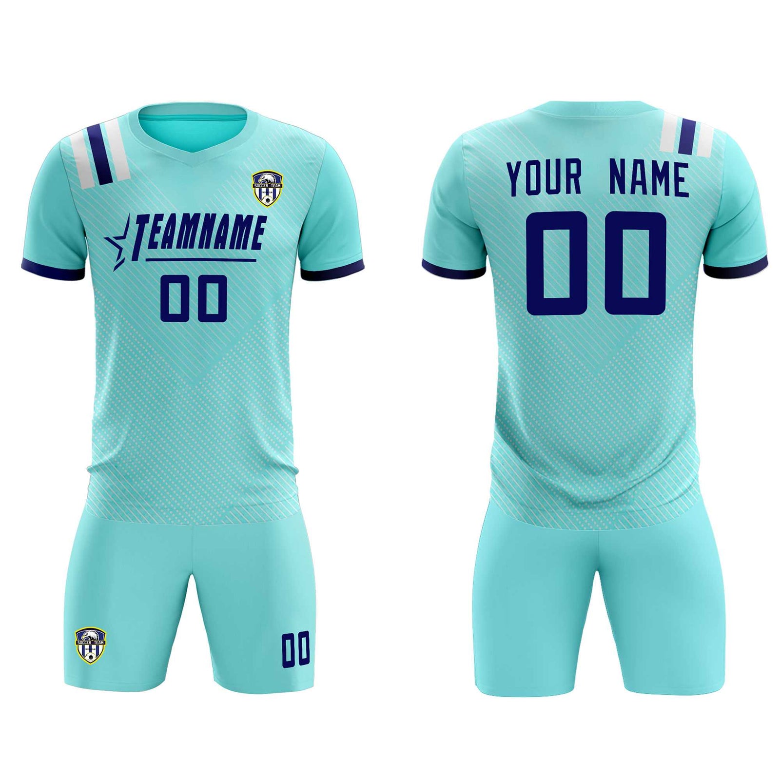Custom Sky Blue Striped Sportswear Soccer Tops/Sets Jersey For Adults
