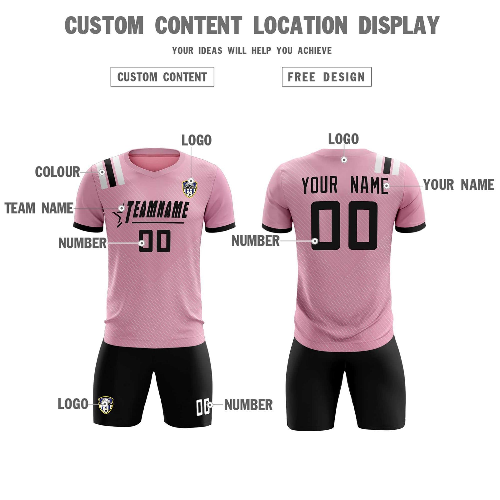 Custom Pink Striped Sportswear Soccer Tops/Sets Jersey For Adults