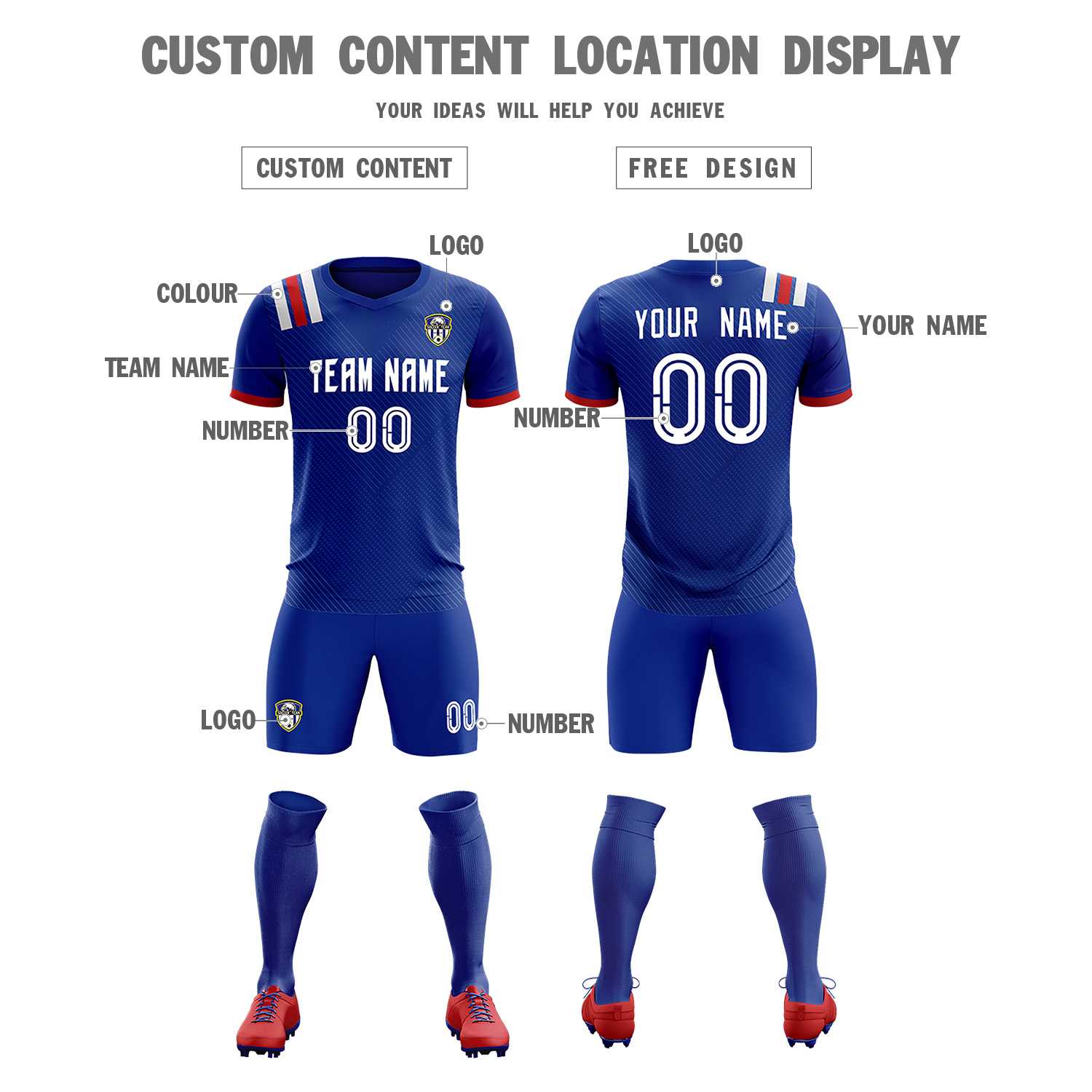 Custom Royal Striped Sportswear Soccer Tops/Sets Jersey For Adults