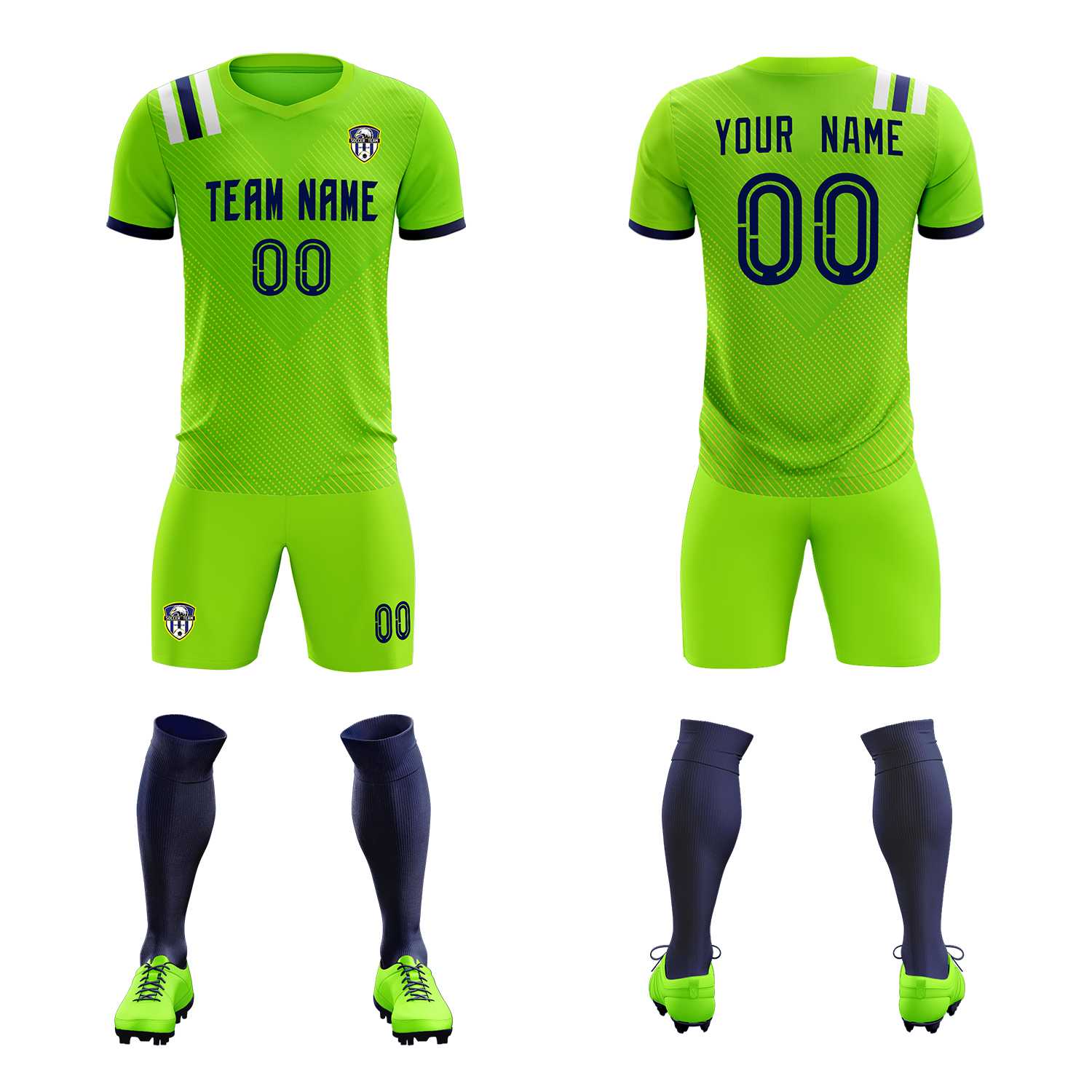 Custom Neon Green Striped Sportswear Soccer Tops/Sets Jersey For Adults