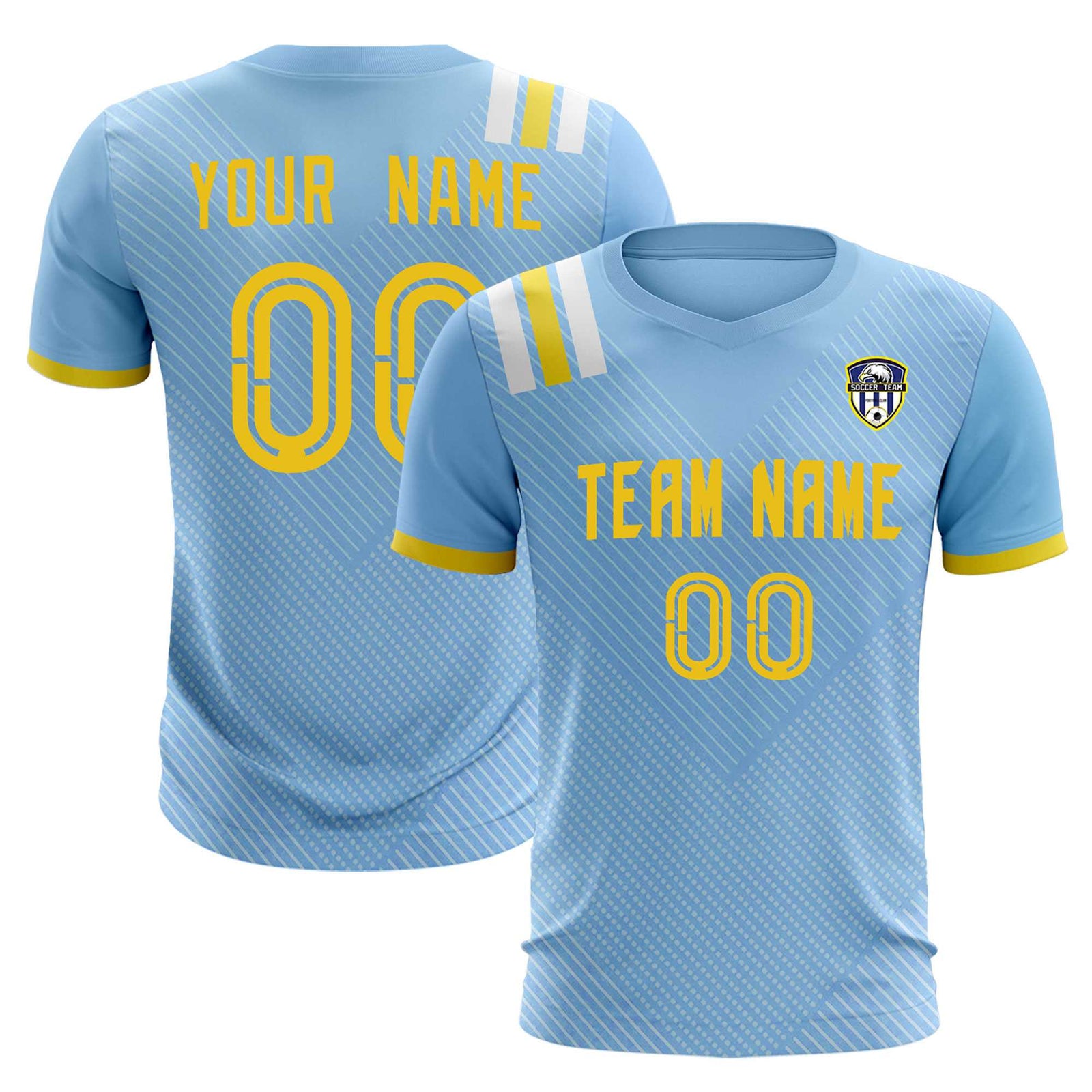 Custom Light Blue Striped Sportswear Soccer Tops/Sets Jersey For Adults