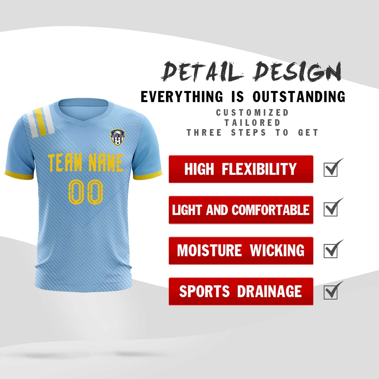 Custom Light Blue Striped Sportswear Soccer Tops/Sets Jersey For Adults