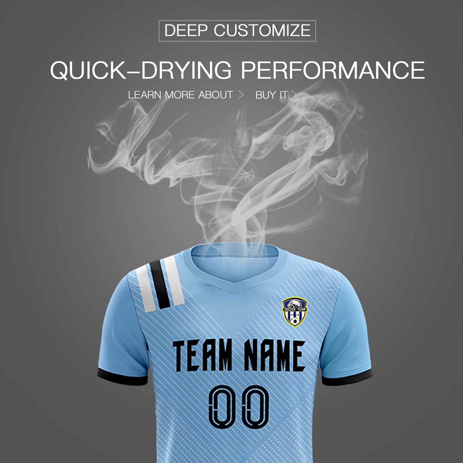 Custom Light Blue Striped Sportswear Soccer Tops/Sets Jersey For Adults