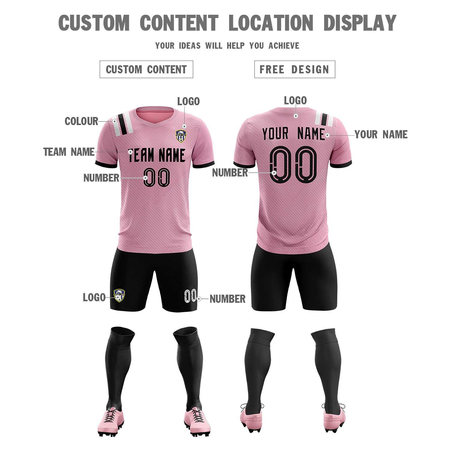 Custom Pink Striped Sportswear Soccer Tops/Sets Jersey For Adults