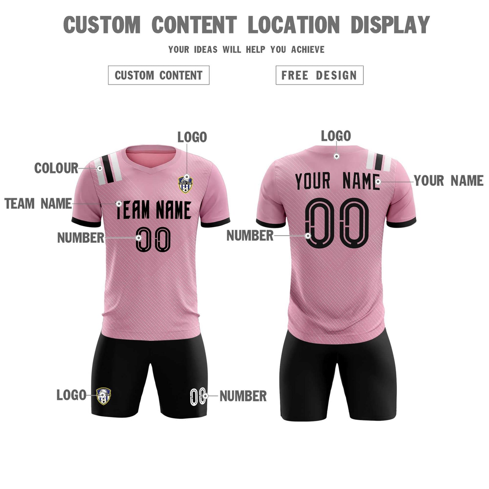 Custom Pink Striped Sportswear Soccer Tops/Sets Jersey For Adults