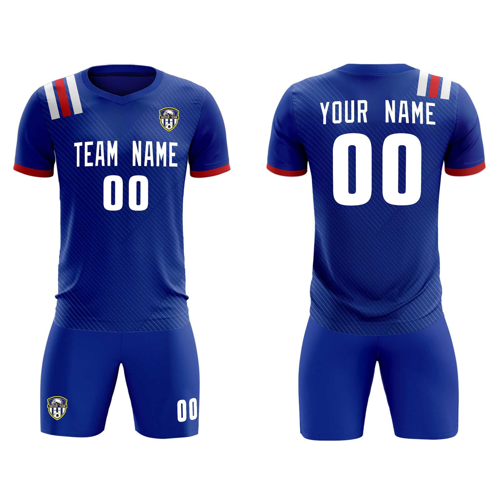 Custom Royal Striped Sportswear Soccer Tops/Sets Jersey For Adults